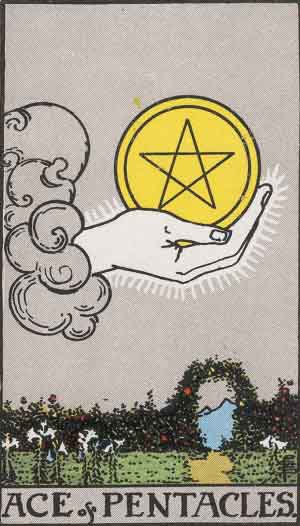 Ace of Pentacles tarot card from the Path of Light deck