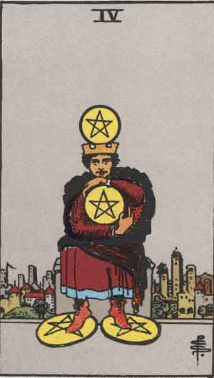 Four of Pentacles tarot card from the Path of Light deck