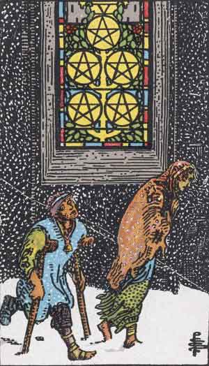 Five of Pentacles tarot card from the Path of Light deck