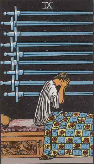 Nine of Swords tarot card from the Path of Light deck